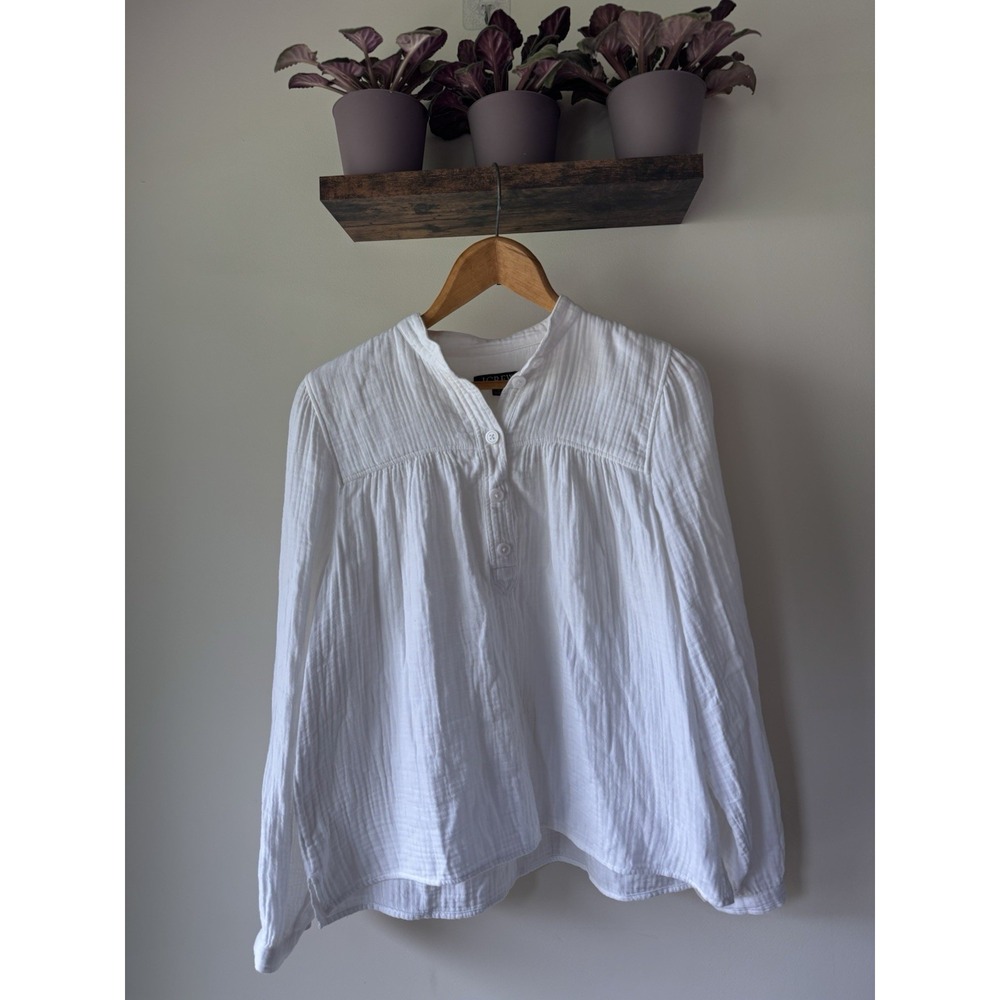 J. Crew White Gauze Boho Pleated Popover Top Long Sleeve Medium Coastal